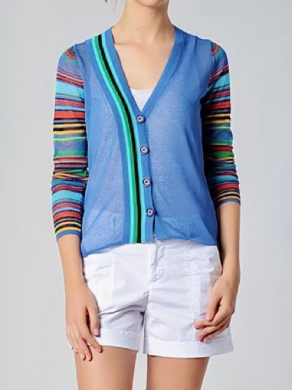 NWT Avalin Blue Multicolor Striped Button-Up Long Sleeve Lightweight Cardigan XL